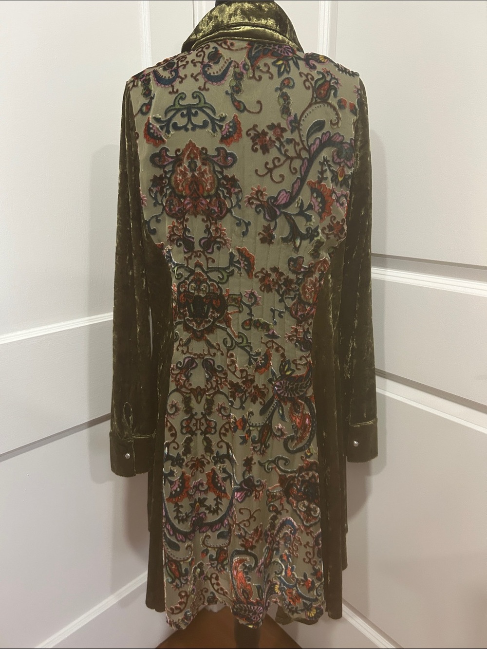 Crushed Velvet Tunic medium green  paisley Burnout sheer Whimsigoth Boho A Line - Picture 3 of 15